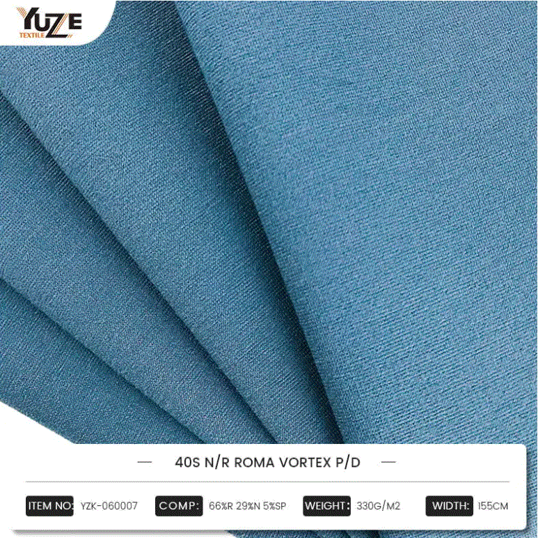 YZK-060007 40S N/R Roma Vortex P/D: Kombination af højtydende blandinger af Rayon, Nylon og Spandex, Vortex Vortex Spinning-teknologi skaber et holdbart og behageligt modevalg